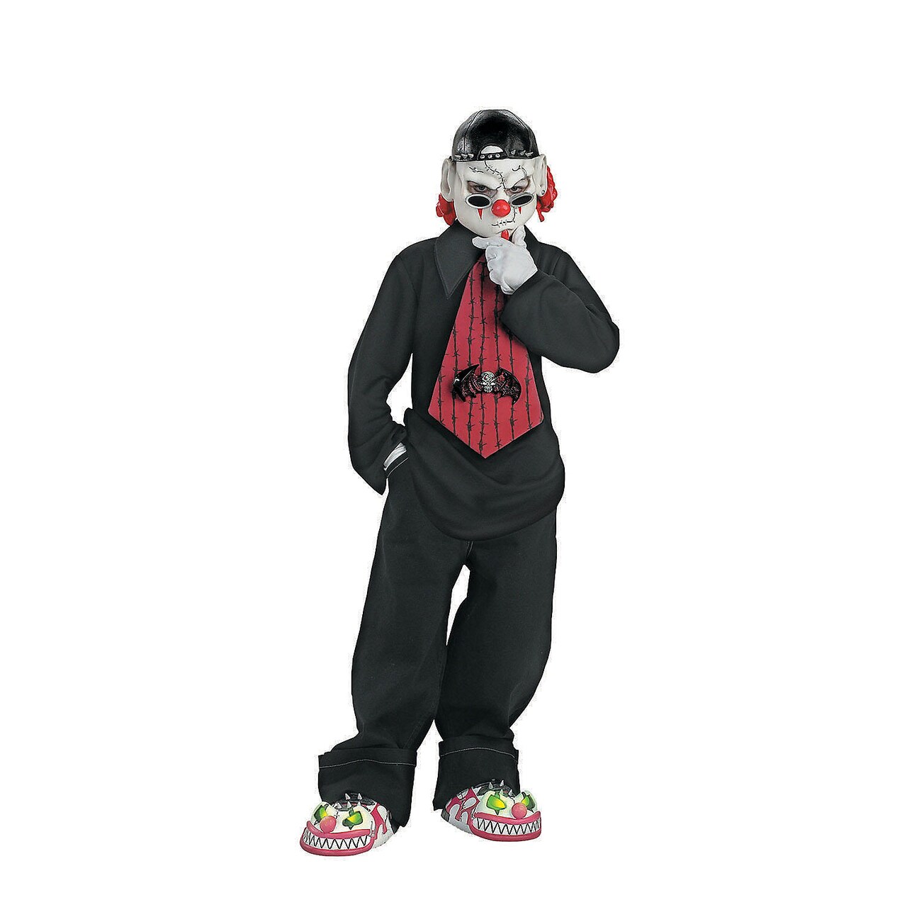 Boys Street Mime Costume Halloween Outfit Scary Vinyl Mask Necktie Top
